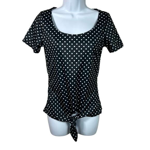 Small Blue White Polka Dot Stretch Short Sleeve Top Spirit - Picture 1 of 8